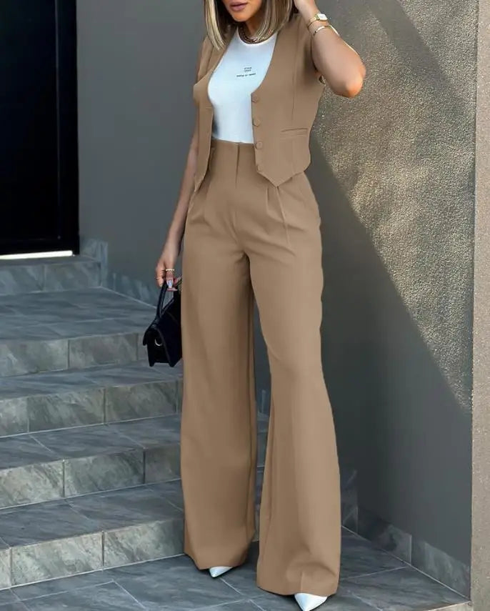 Pant Sets Women Wide Leg Pants Two Piece ,conjunto de pantalón y chaleco muy elegante y moderno